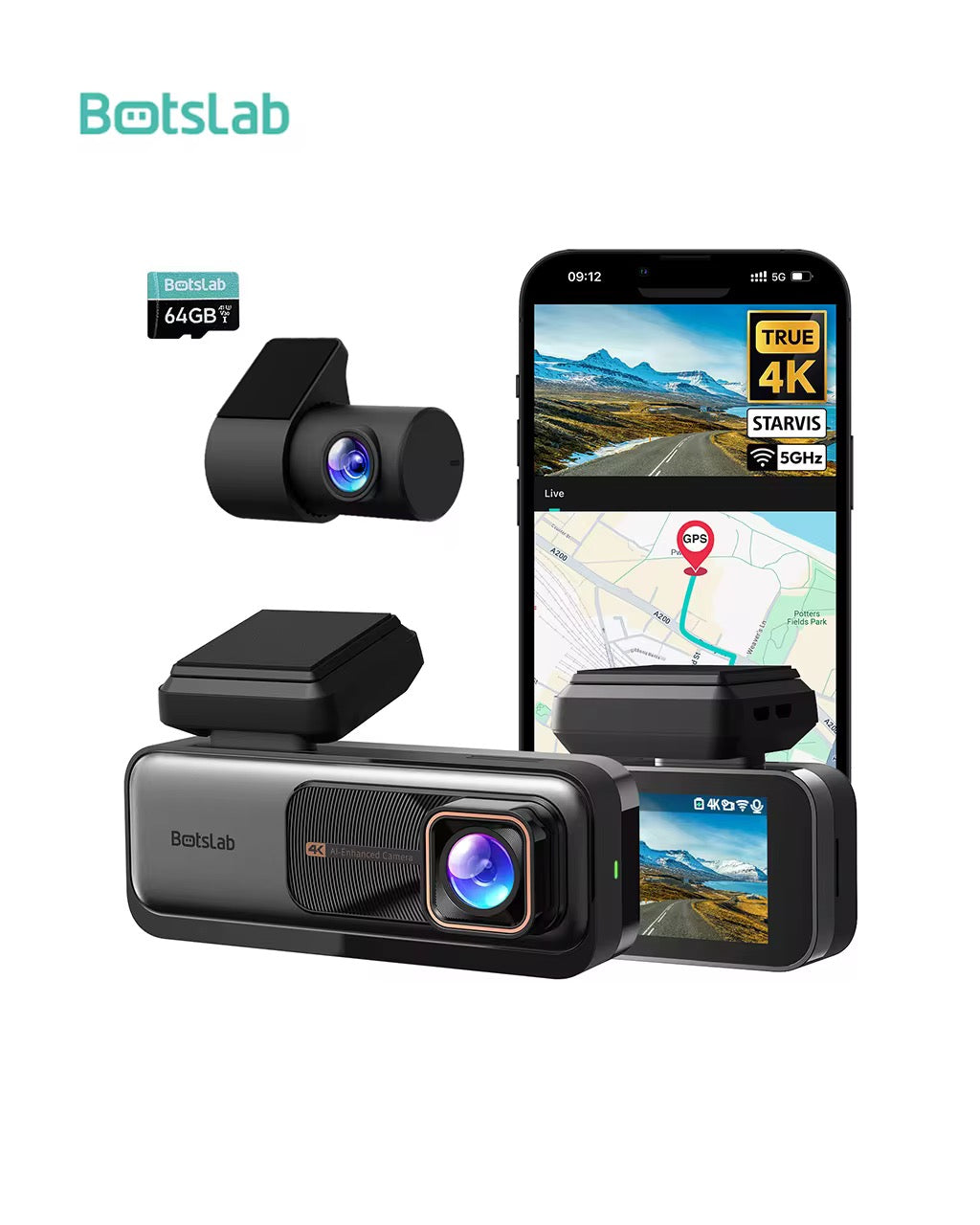 Dash Cam - BotsLab G980H PRO 4K frontal 2K trasera
